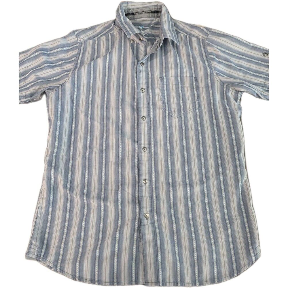 Kuhl White Blue Short Sleeve Button Up‎ Shirt Striped Hiking Gorpcore Men's S
